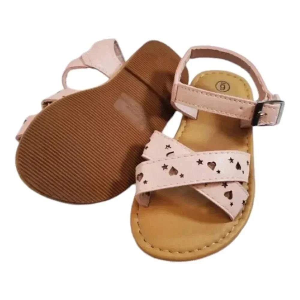 Pink Heart Cutout Sandals. Toddler Girl Summer Shoes.